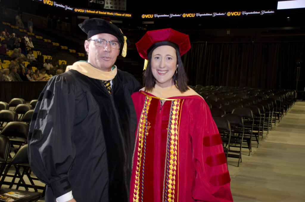 VCU faculty member Cassie DeSena-Jacobs in academic regalia.